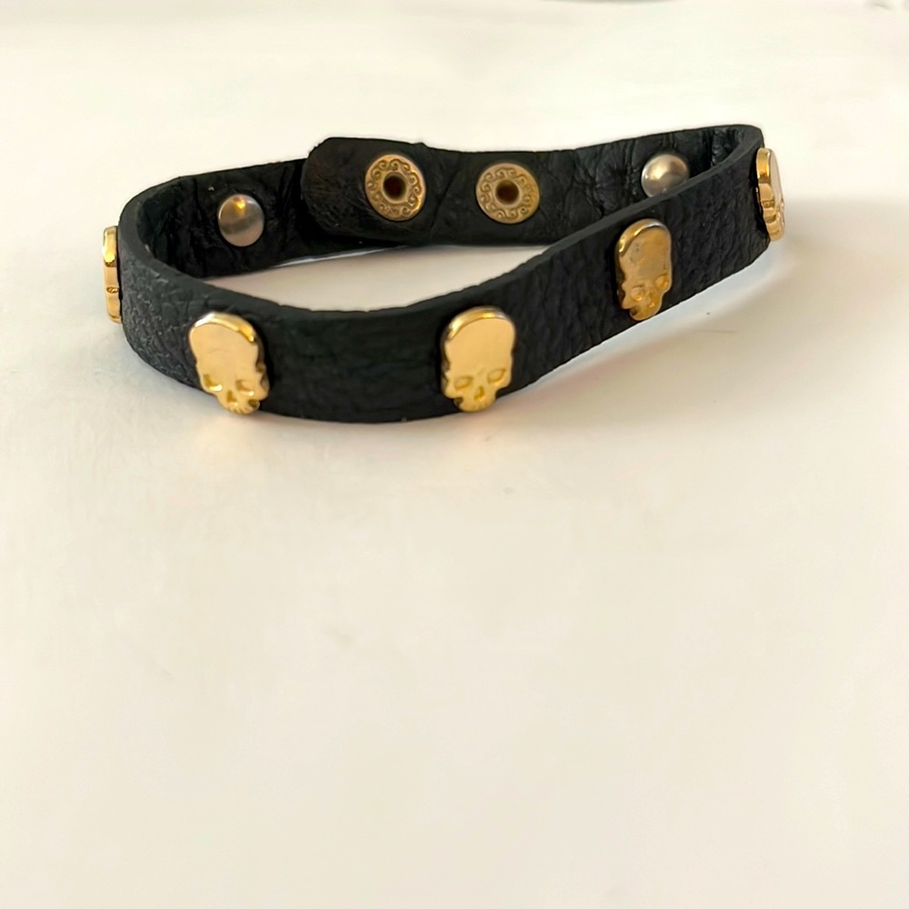Black Leather Skull Bracelet